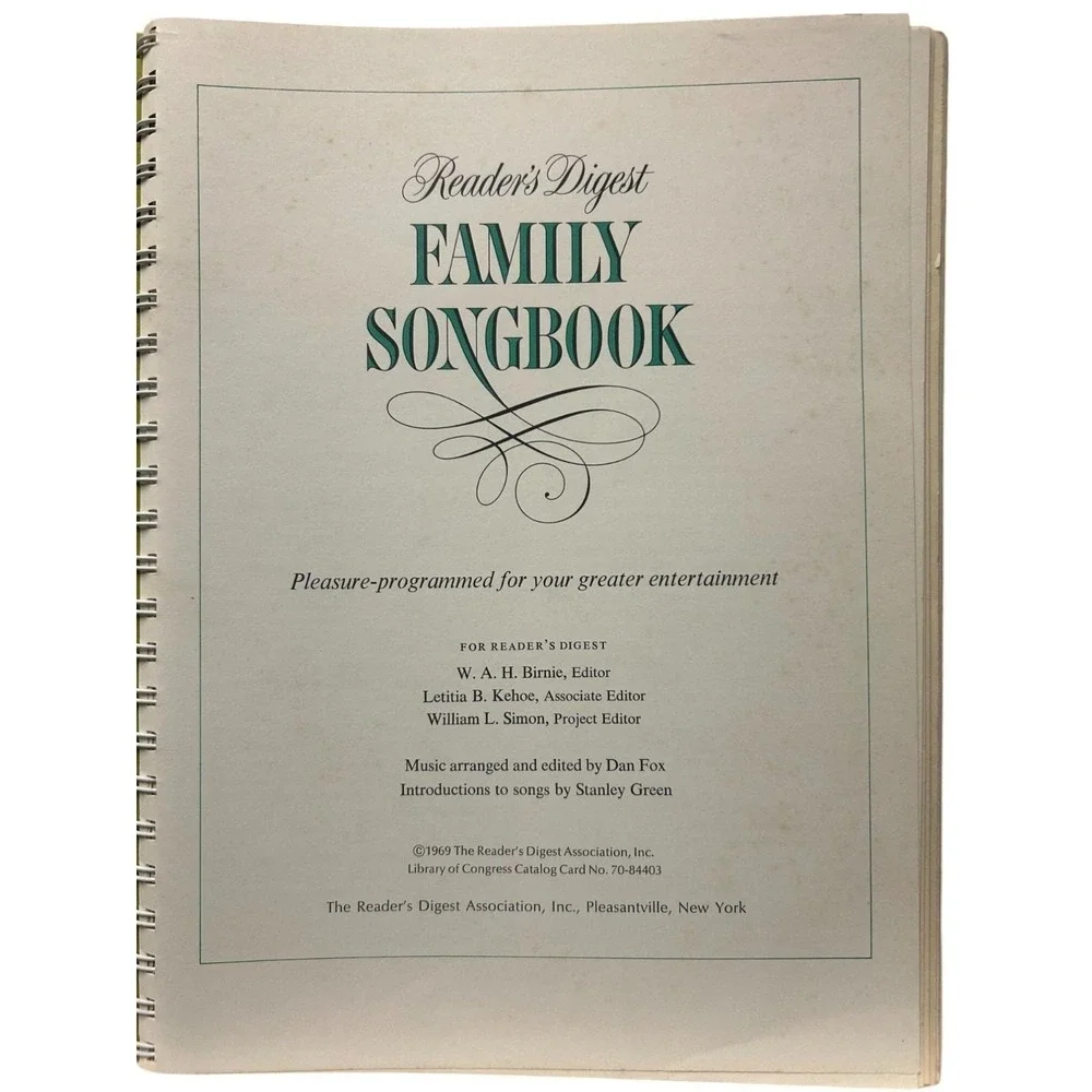 VINTAGE Readers Digest 1969 Family Songbook Hardcover Spiral Bound Green